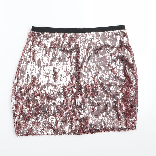 Topshop Womens Pink   Mini Skirt Size 10  - Sequins all over