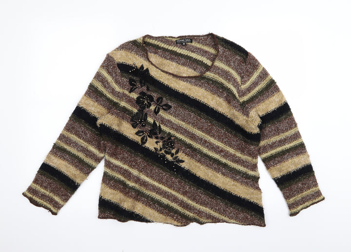 FRANK SAUL Womens Multicoloured Striped Pullover Jumper Size M