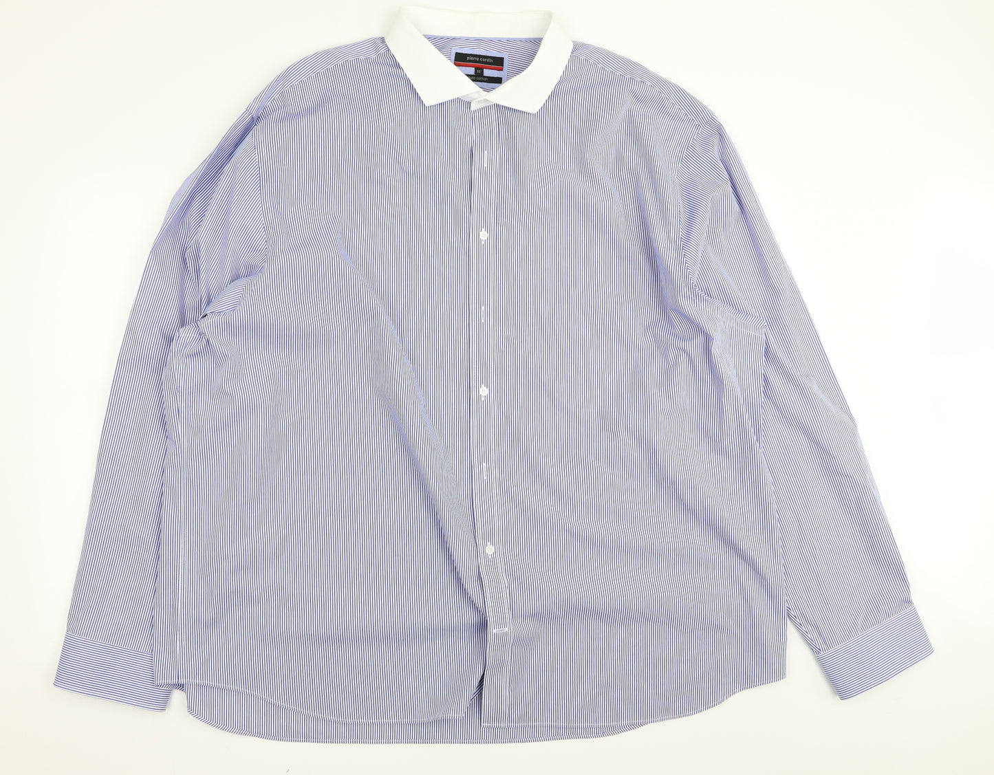 Pierre Cardin Mens Blue Striped   Button-Up Size 20