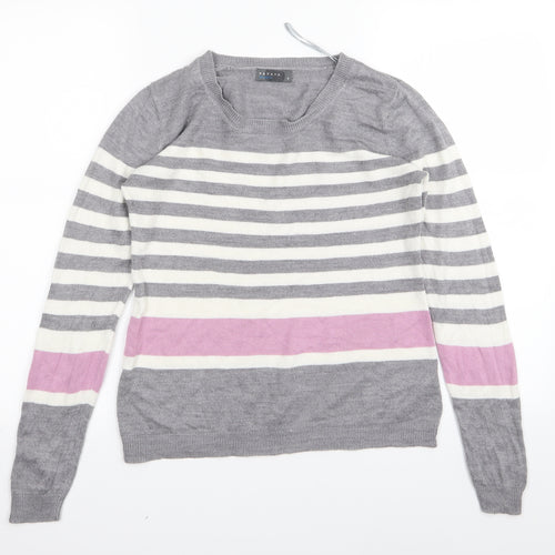 Papaya Womens Grey Striped  Basic T-Shirt Size 8
