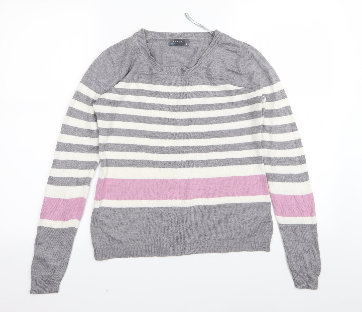 Papaya Womens Grey Striped  Basic T-Shirt Size 8