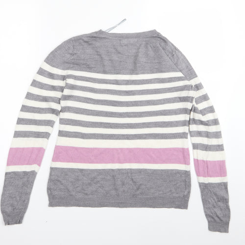 Papaya Womens Grey Striped  Basic T-Shirt Size 8