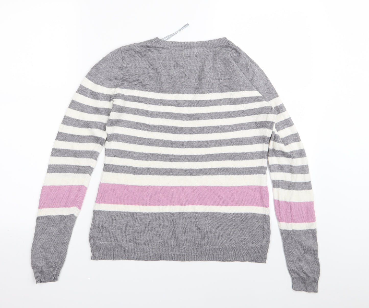Papaya Womens Grey Striped  Basic T-Shirt Size 8