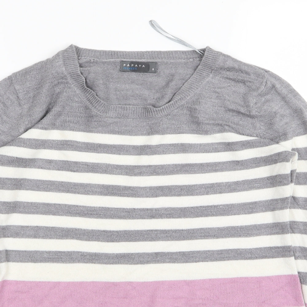 Papaya Womens Grey Striped  Basic T-Shirt Size 8