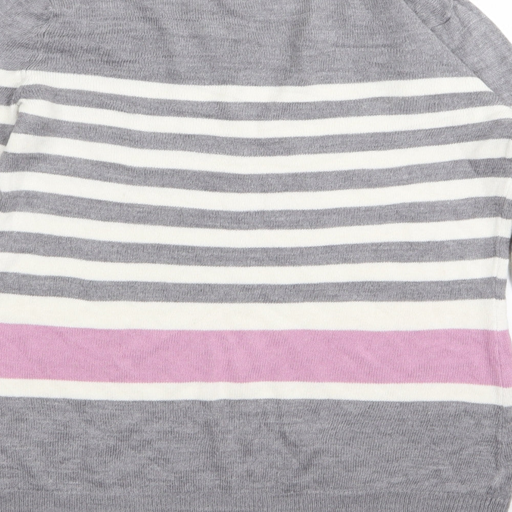 Papaya Womens Grey Striped  Basic T-Shirt Size 8