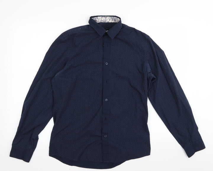 F&F Mens Blue Polka Dot   Button-Up Size S