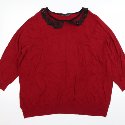 DAVID EMANUEL Womens Red   Basic T-Shirt Size XL