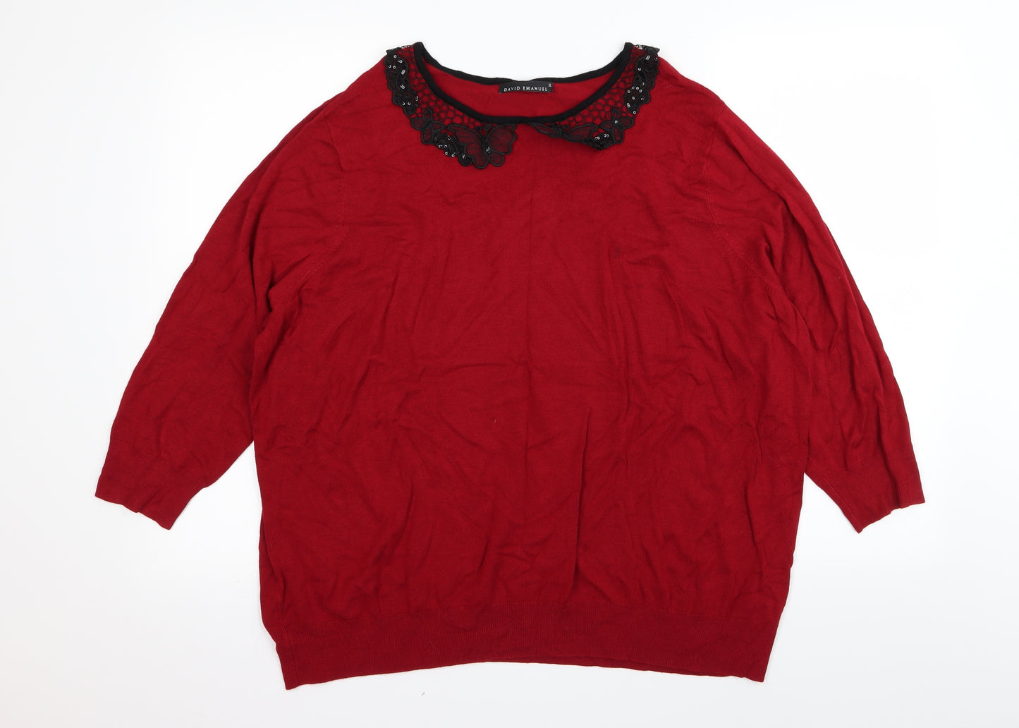 DAVID EMANUEL Womens Red   Basic T-Shirt Size XL