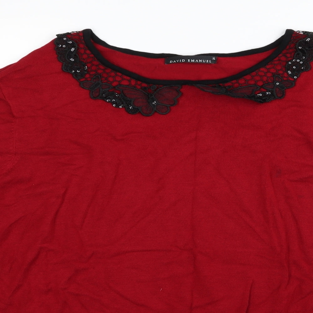 DAVID EMANUEL Womens Red   Basic T-Shirt Size XL