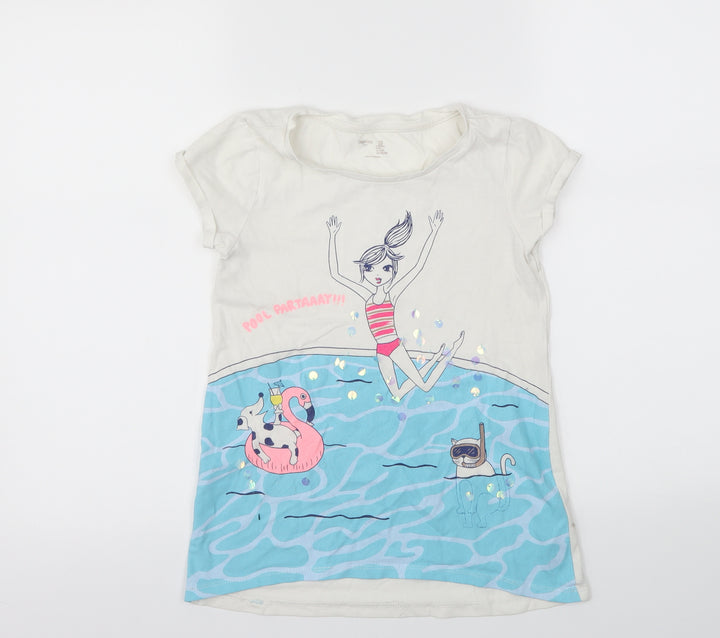 Gap Girls White Animal Print Basic T-Shirt Size M