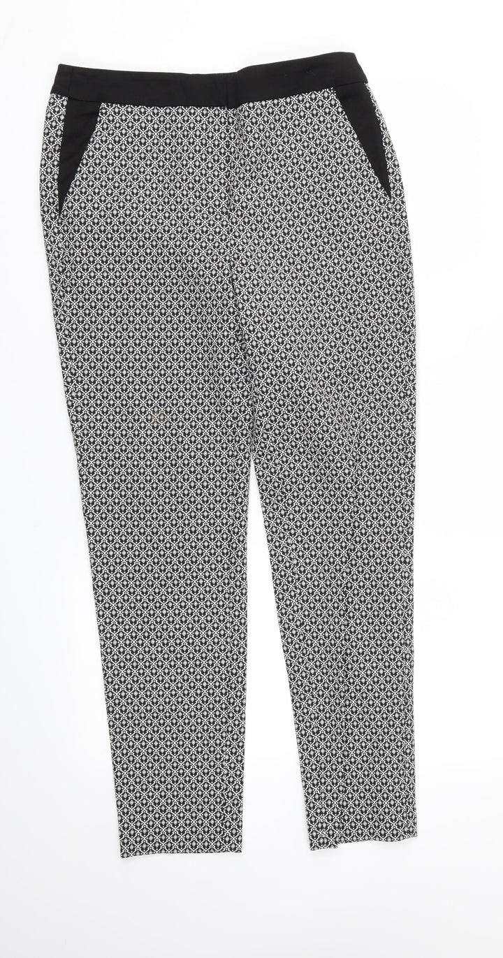 F&F Womens Black Argyle/Diamond Trousers Size 6 L28 in