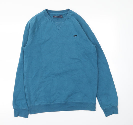 Front view of Easy men’s blue pullover sweatshirt, size S