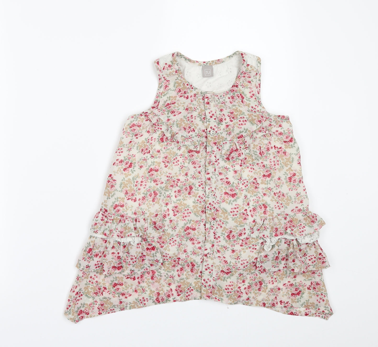 TU Girls Beige Floral  Tunic Button-Up Size 5 Years