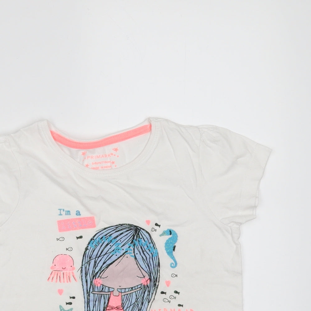 Primark Girls White   Basic T-Shirt Size 5-6 Years  - Mermaid