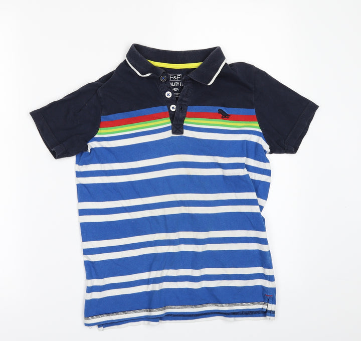 F&F Boys Blue Striped Basic Polo Size 9-10 Years