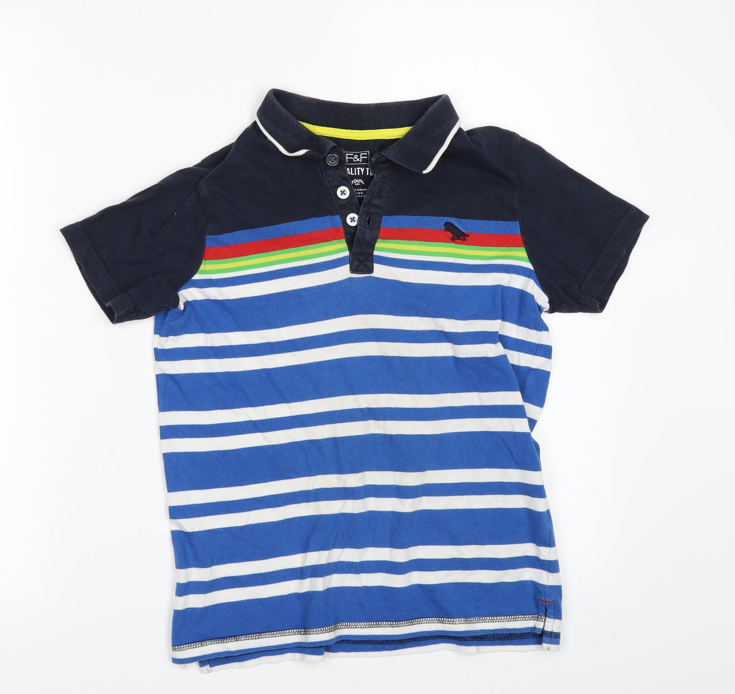 F&F Boys Blue Striped  Basic Polo Size 9-10 Years