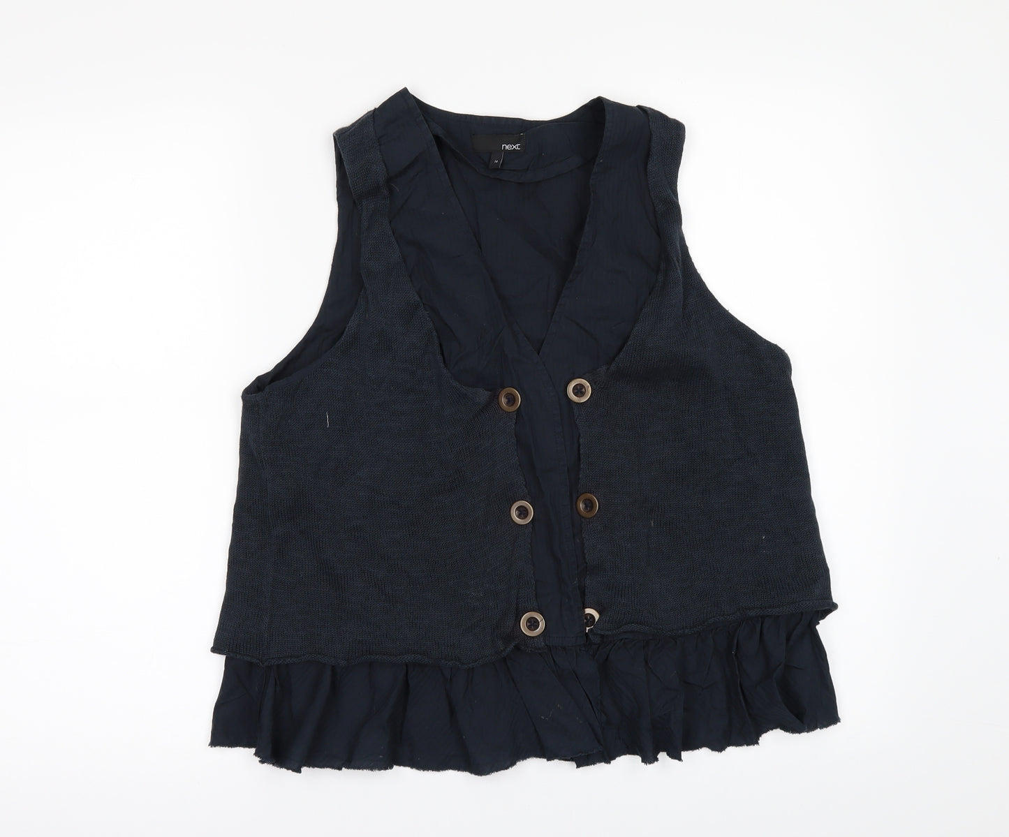 NEXT Womens Black   Gilet Waistcoat Size 14  - Frilled hem