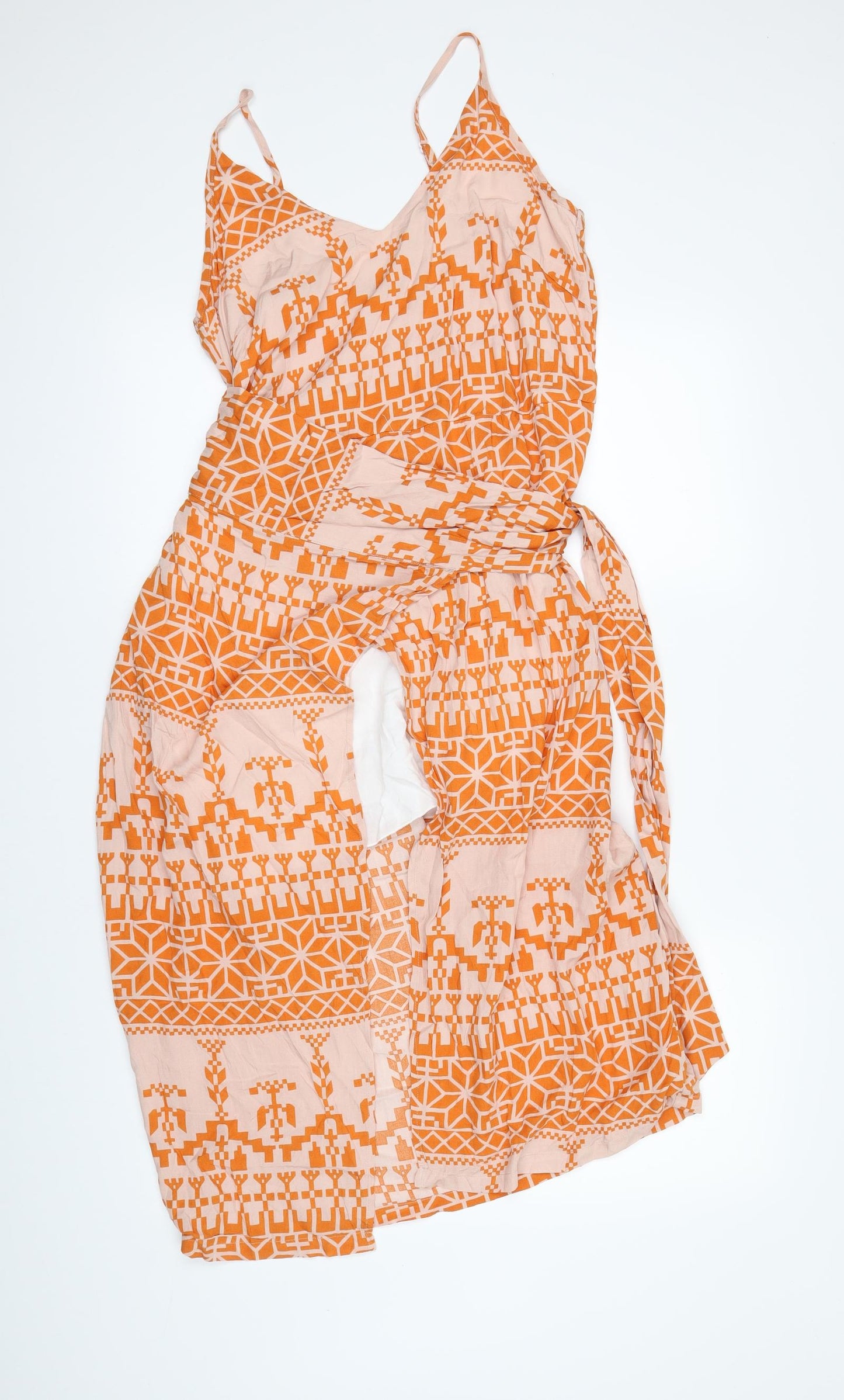 Preworn Womens Orange Geometric  Shift  Size S  - dipped hem sun dress