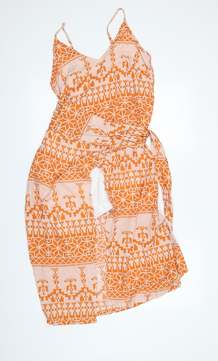 Preworn Womens Orange Geometric  Shift  Size S  - dipped hem sun dress