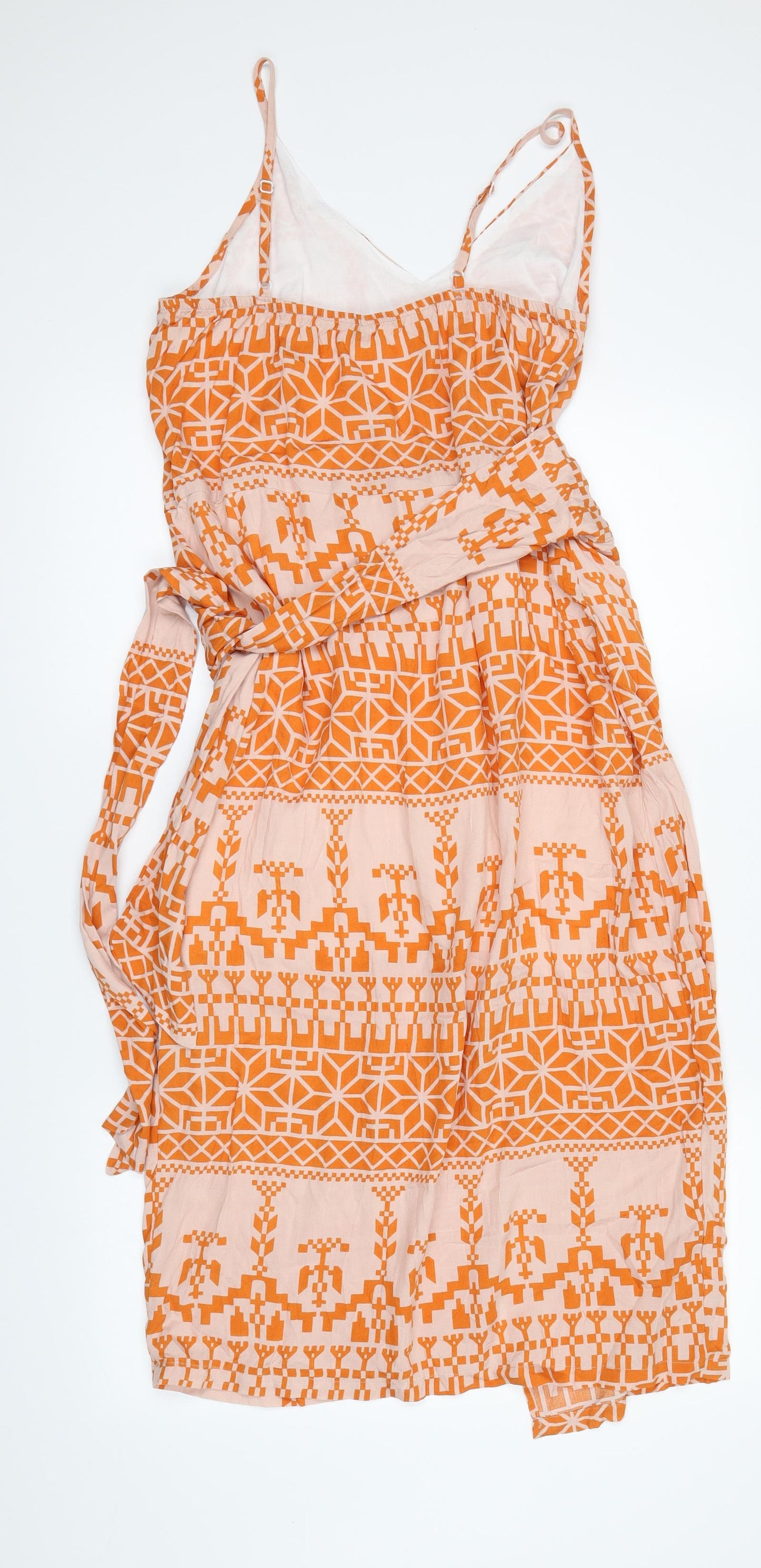 Preworn Womens Orange Geometric  Shift  Size S  - dipped hem sun dress