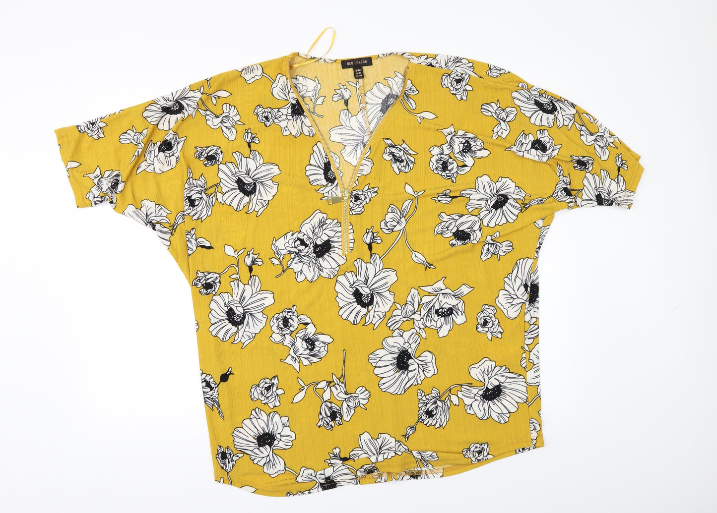 QED London Womens Yellow Floral  Tunic Blouse Size L