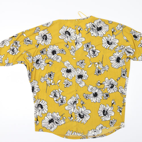 QED London Womens Yellow Floral  Tunic Blouse Size L