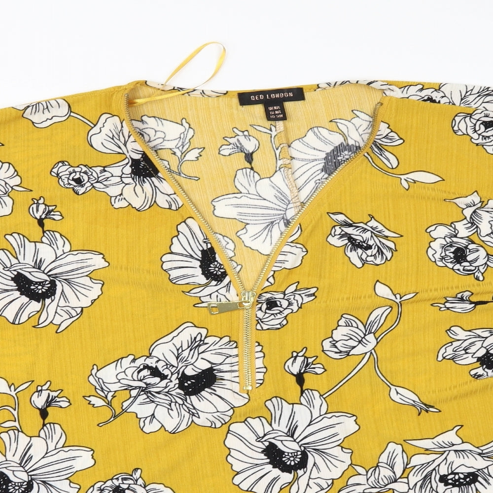 QED London Womens Yellow Floral  Tunic Blouse Size L