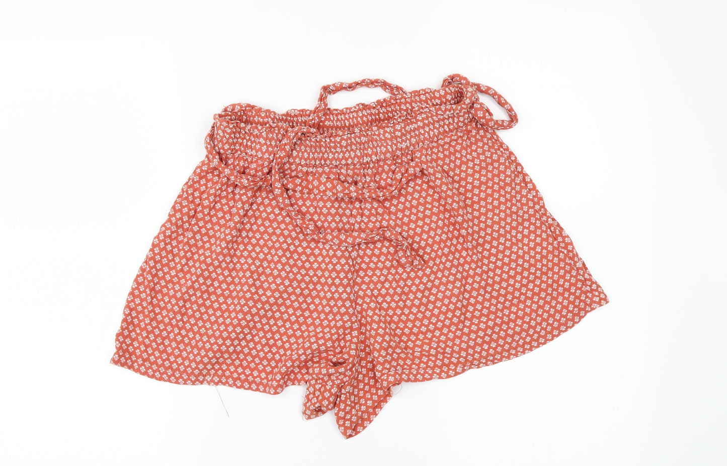 Primark Womens Orange Floral  Paperbag Shorts Size 8