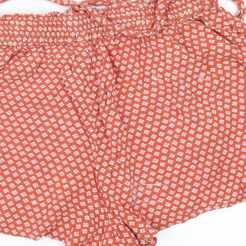 Primark Womens Orange Floral  Paperbag Shorts Size 8