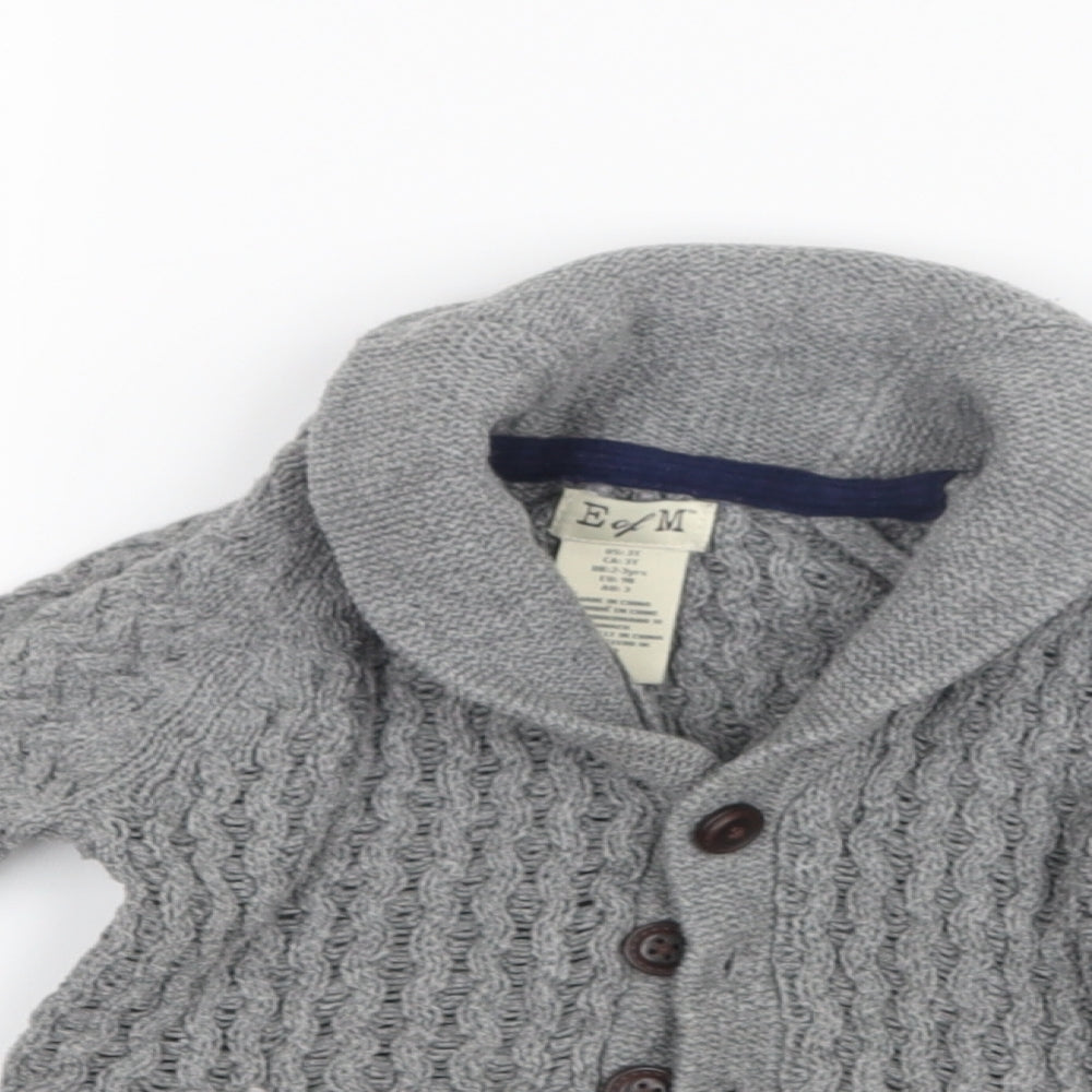 E of M Boys Grey  Knit Cardigan Jumper Size 2-3 Years