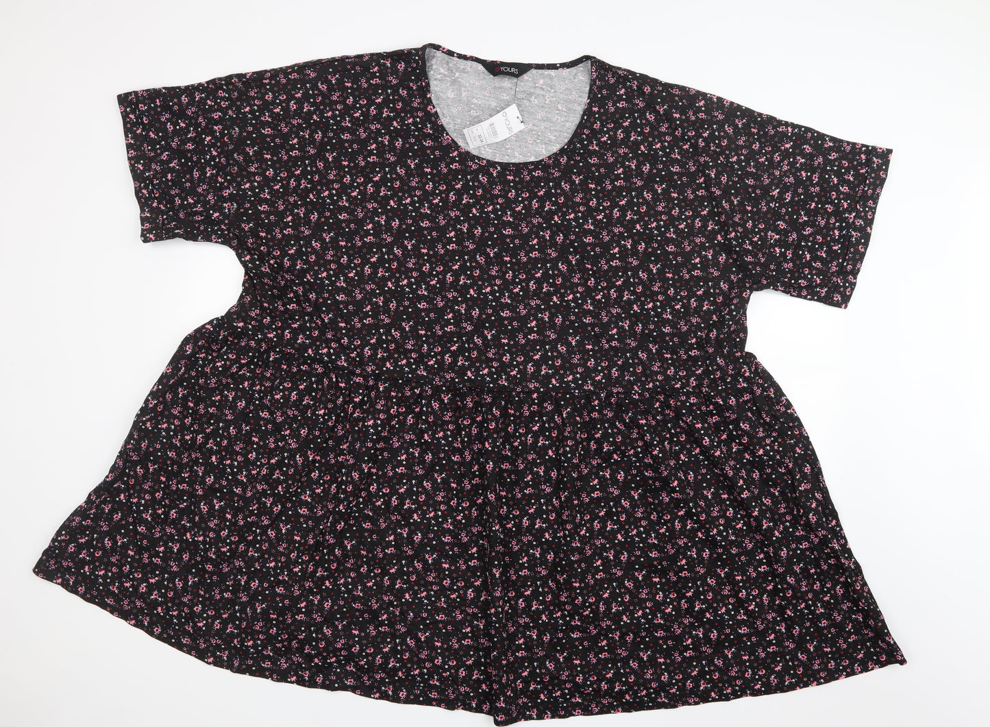 Yours Womens Black Floral  Basic T-Shirt Size 22
