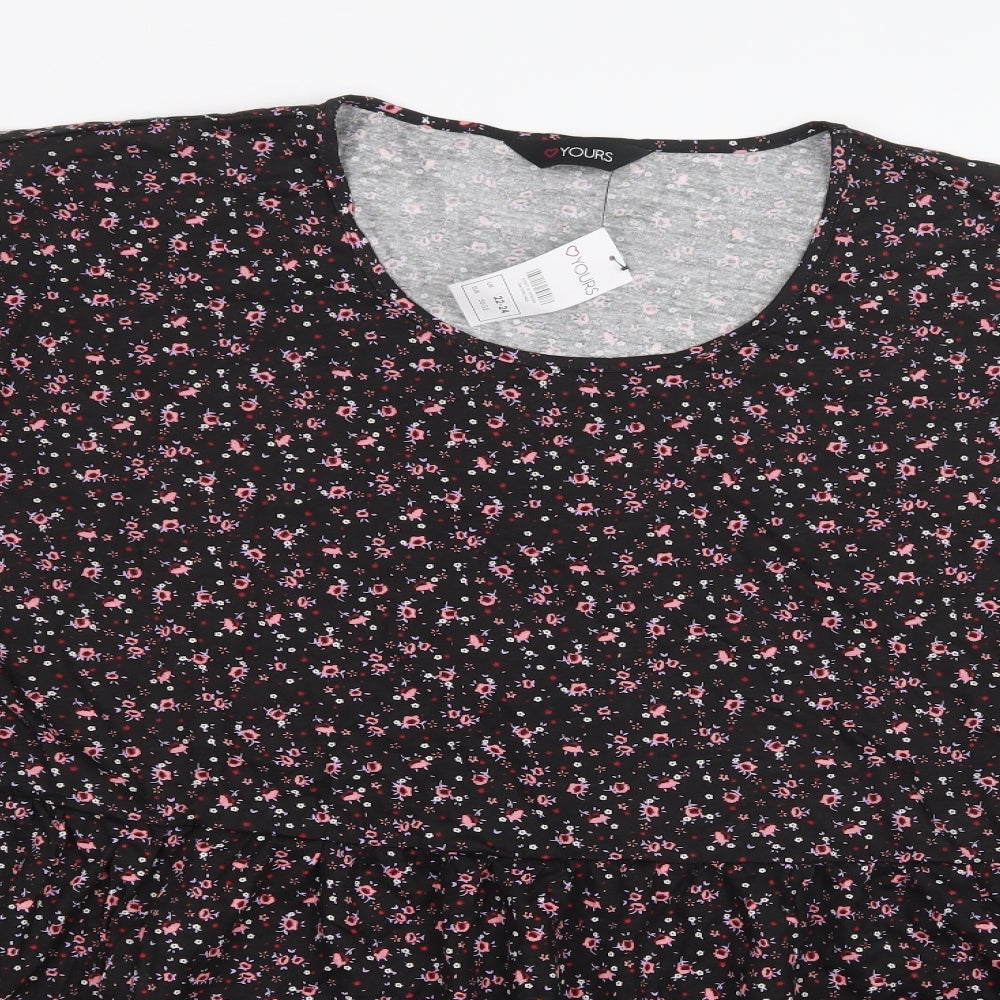 Yours Womens Black Floral  Basic T-Shirt Size 22