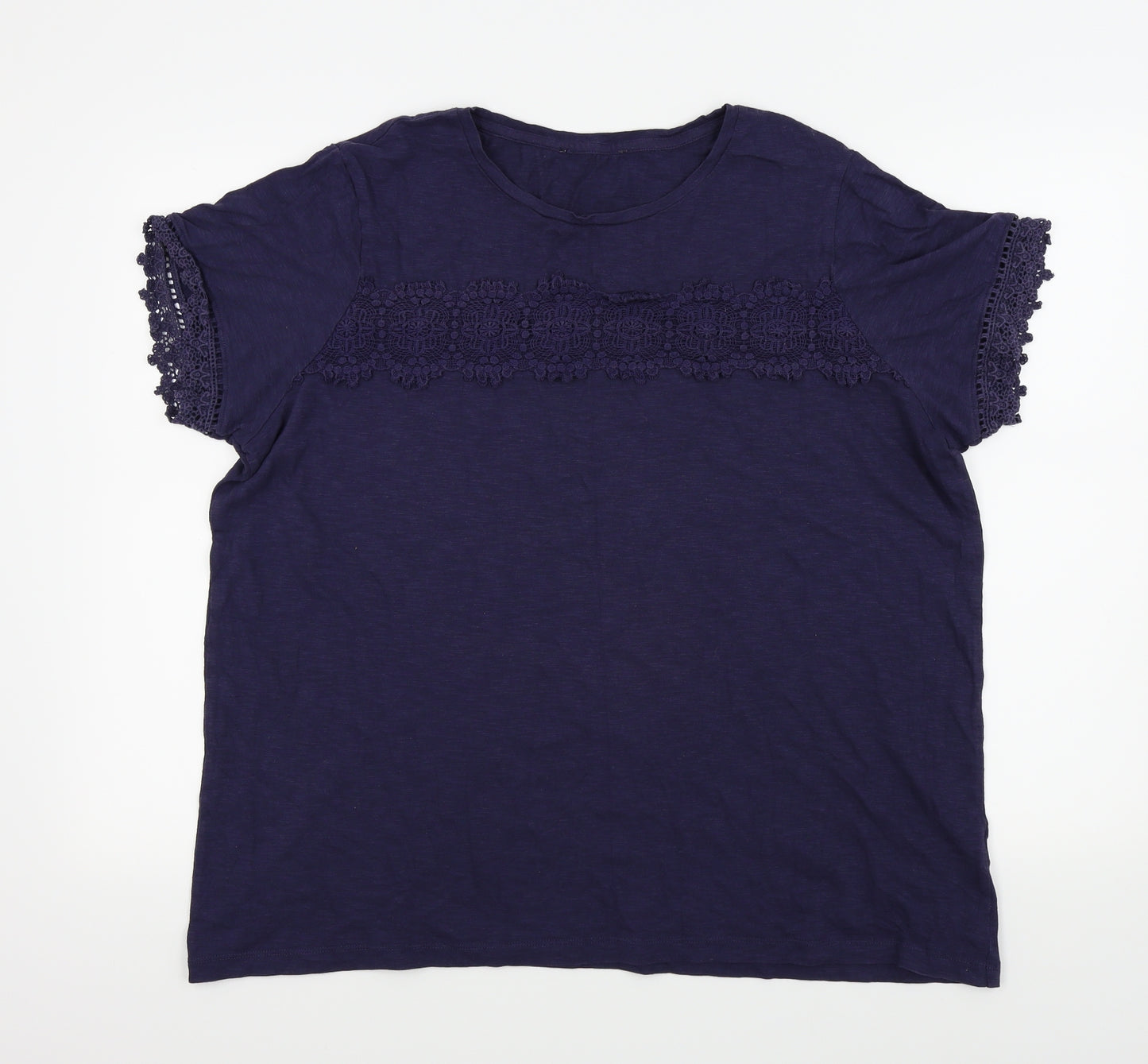 M&S Womens Blue Colourblock  Basic T-Shirt Size 20  - Frill Detail