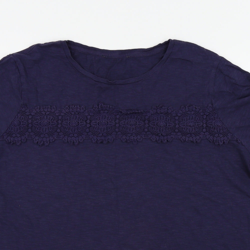 M&S Womens Blue Colourblock  Basic T-Shirt Size 20  - Frill Detail