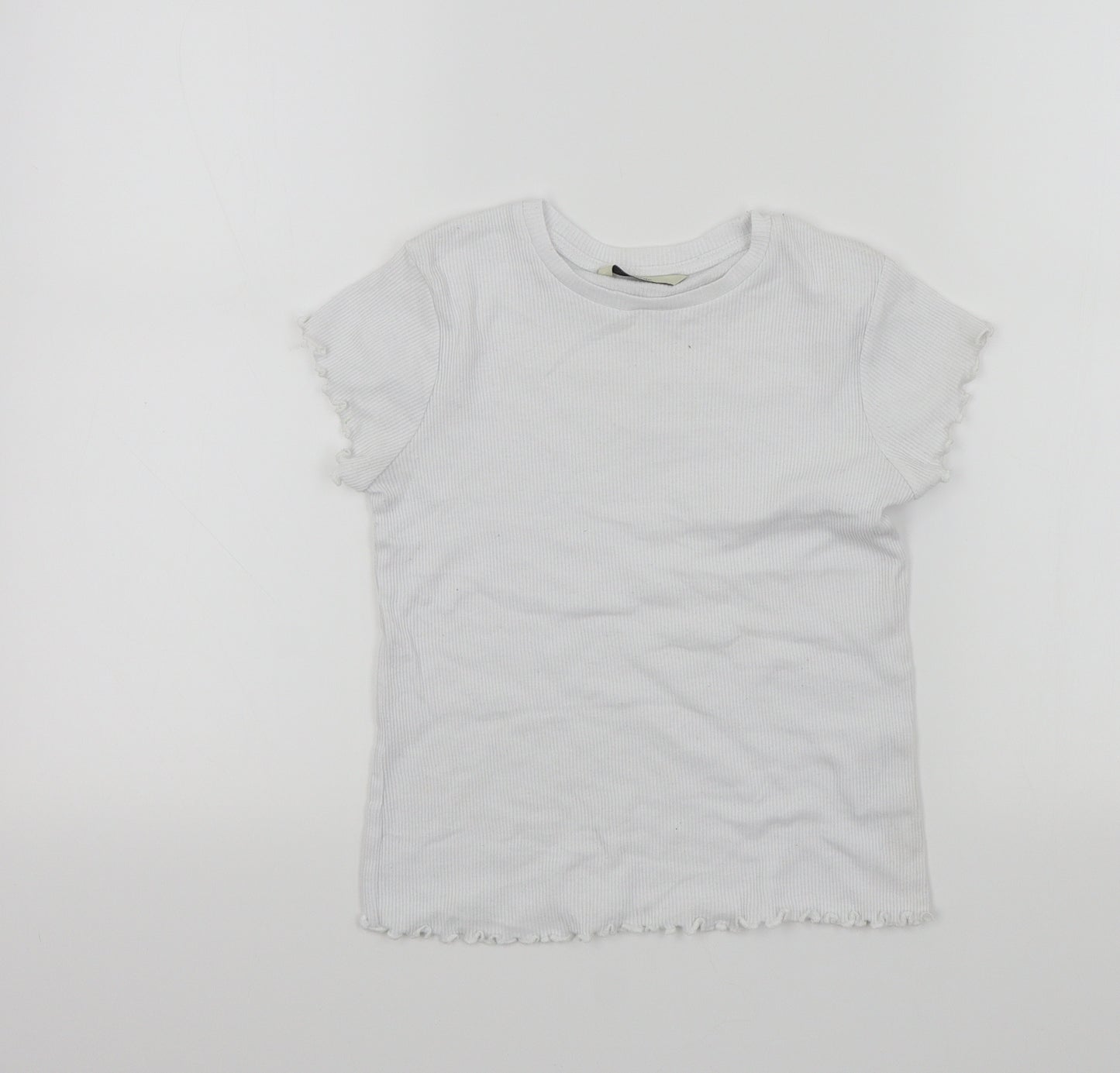 George Girls White   Basic T-Shirt Size 7-8 Years  - Frill Detail