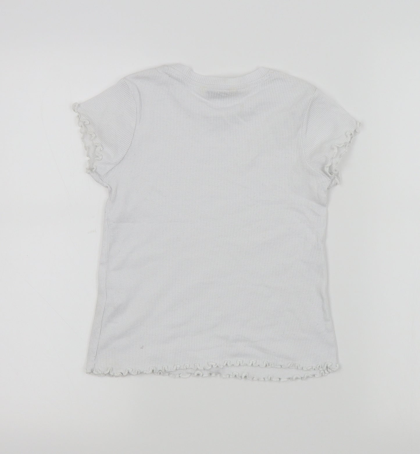 George Girls White   Basic T-Shirt Size 7-8 Years  - Frill Detail