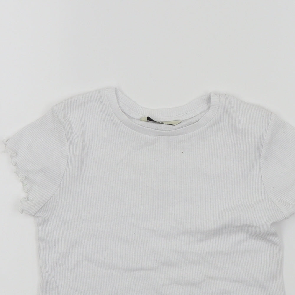 George Girls White   Basic T-Shirt Size 7-8 Years  - Frill Detail