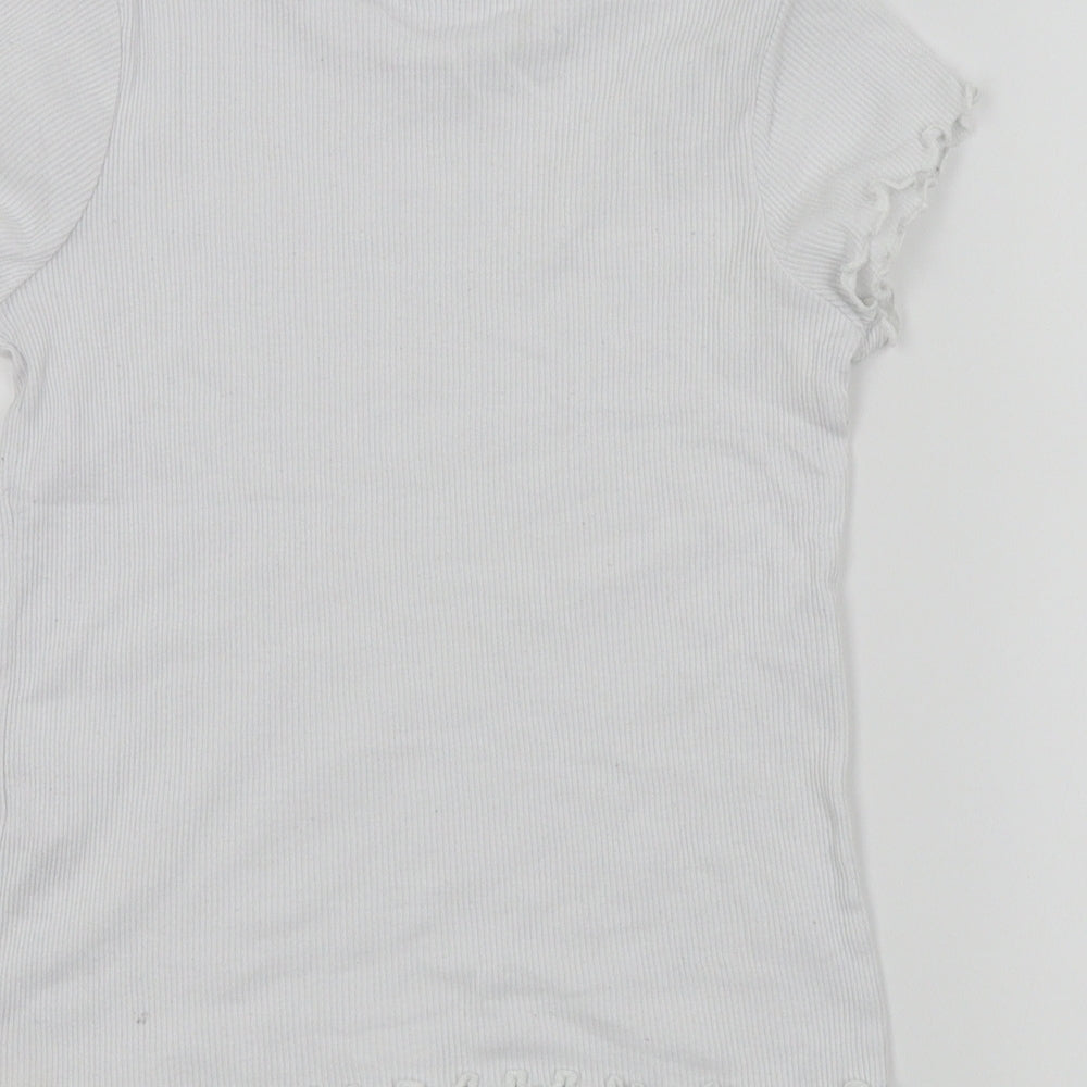 George Girls White   Basic T-Shirt Size 7-8 Years  - Frill Detail