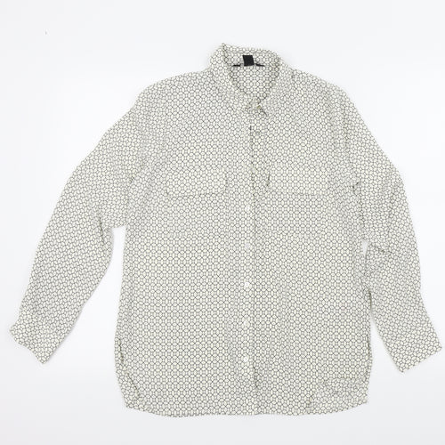 New Look Womens White Geometric  Basic Button-Up Size 6