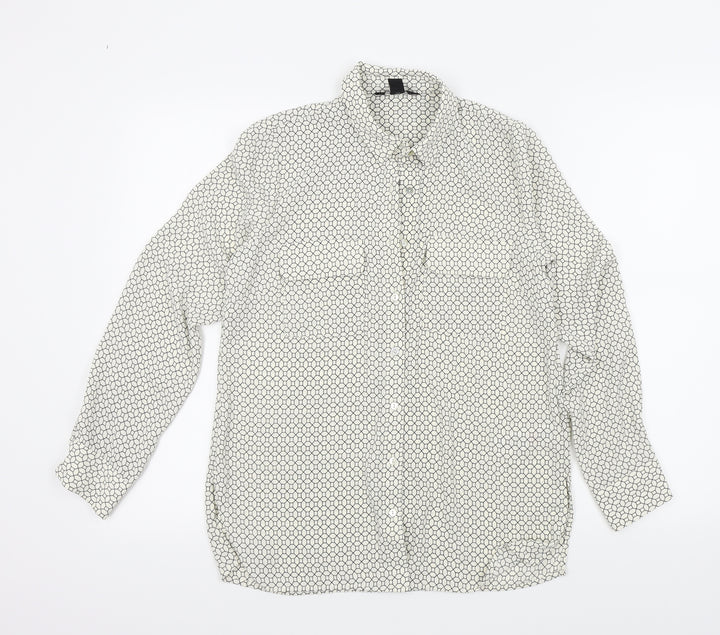 New Look Womens White Geometric  Basic Button-Up Size 6