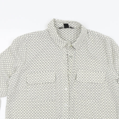 New Look Womens White Geometric  Basic Button-Up Size 6