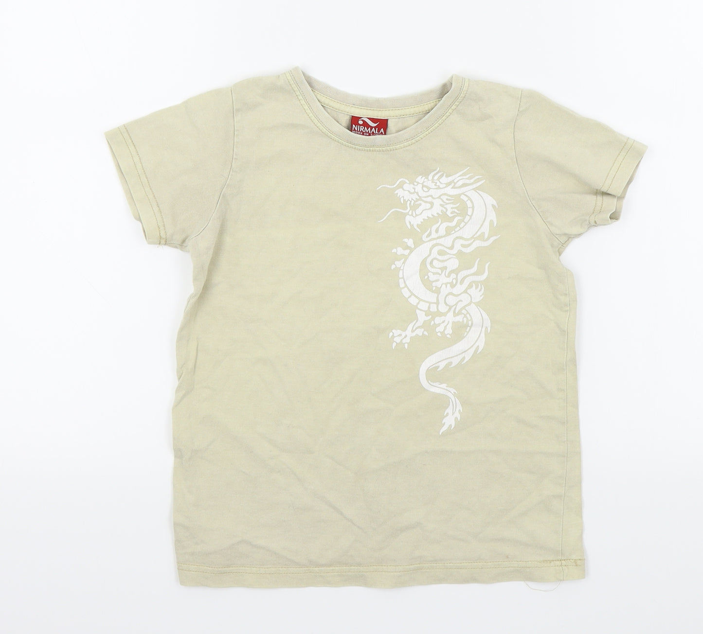 NIRMALA Boys Beige   Basic T-Shirt Size 6 Years  - dragon