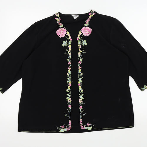 JIN ABE Womens Black Floral  Basic T-Shirt Size 8