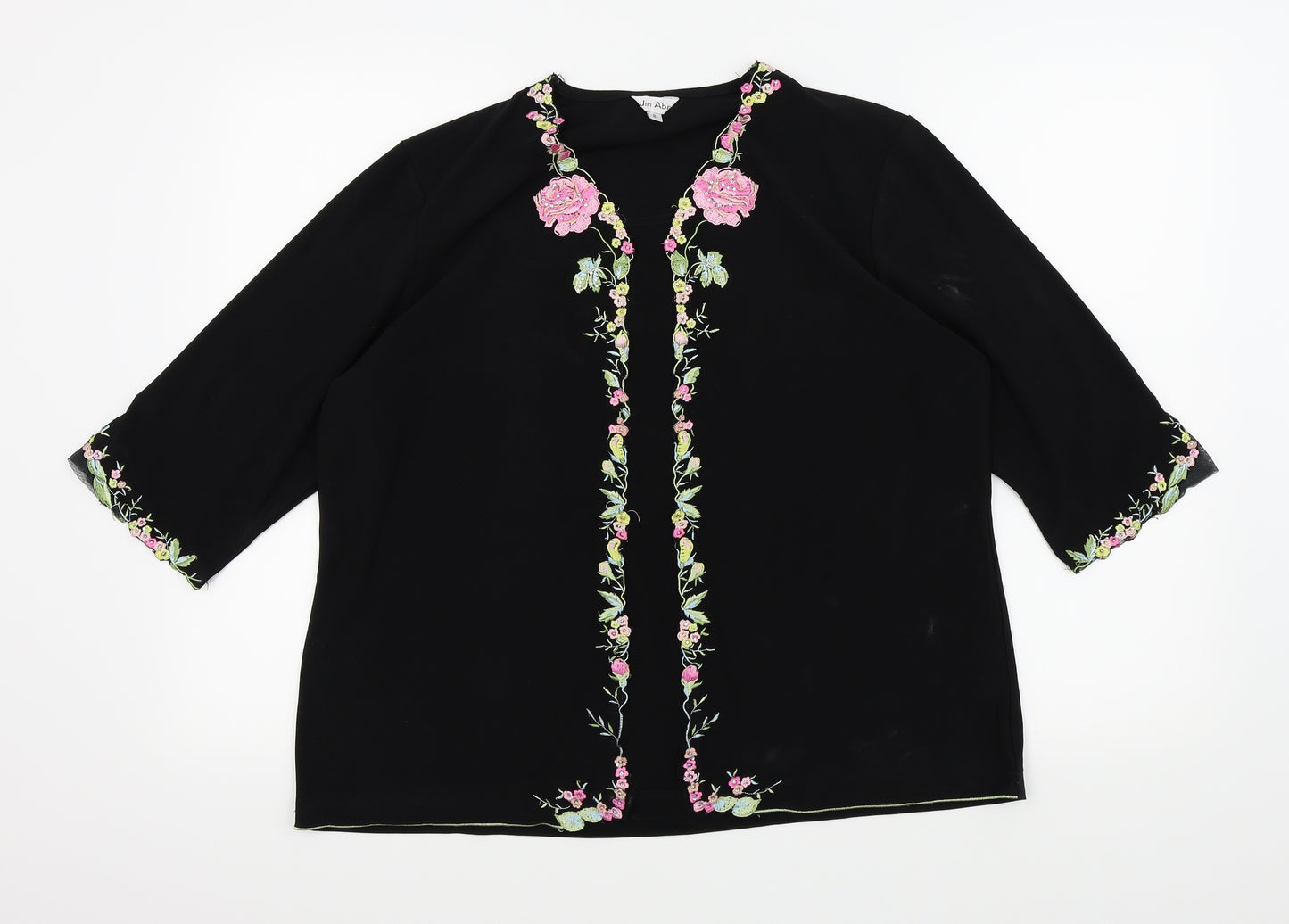 JIN ABE Womens Black Floral  Basic T-Shirt Size 8