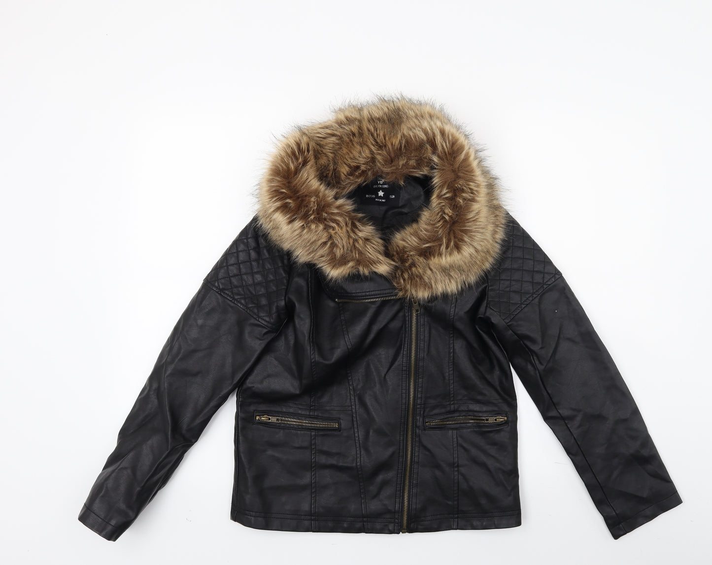 Young Dimension Girls Black   Biker Coat Size 11-12 Years