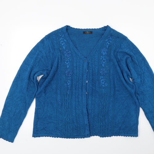 BM Womens Blue Floral Knit Cardigan Jumper Size L