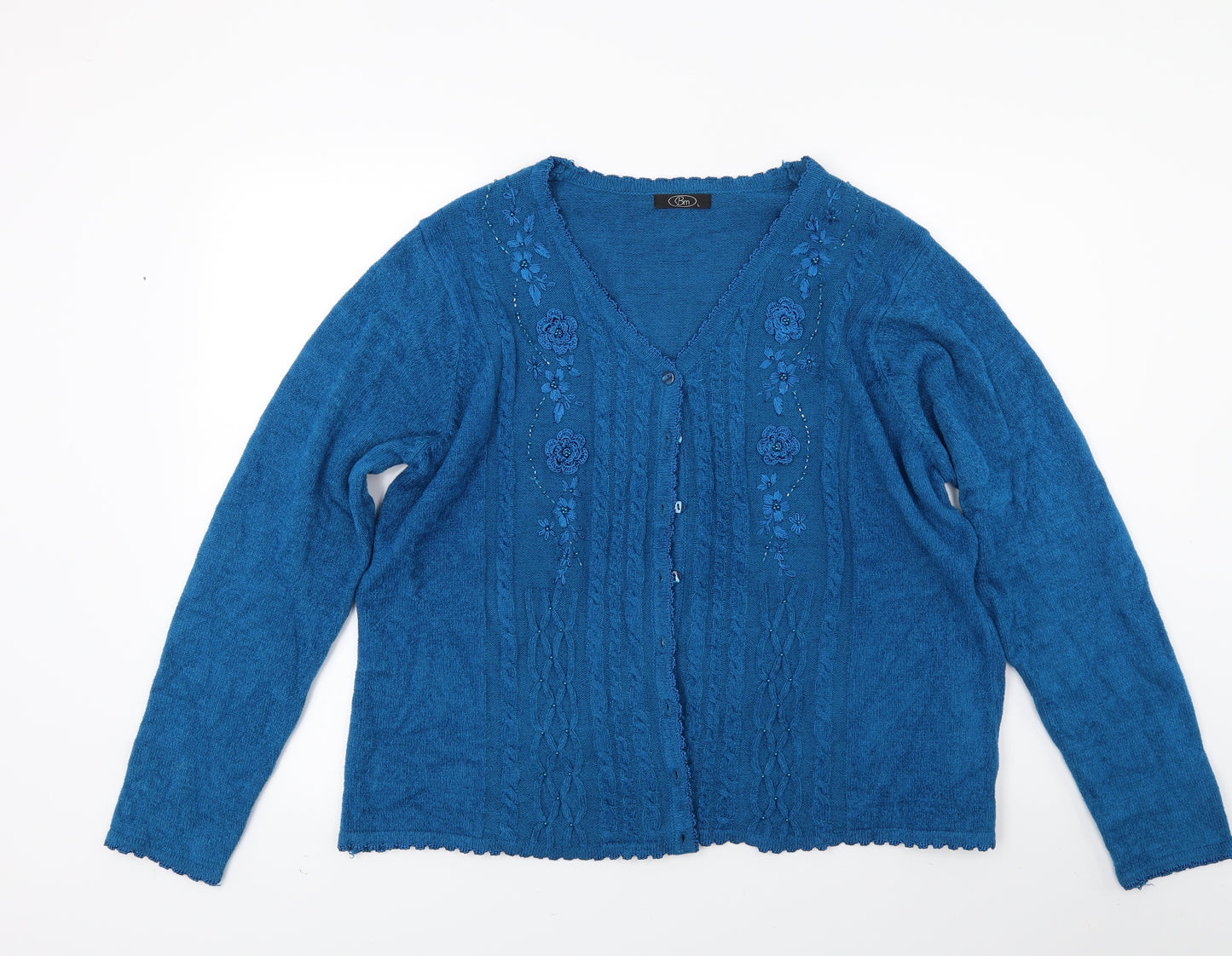 BM Womens Blue Floral Knit Cardigan Jumper Size L