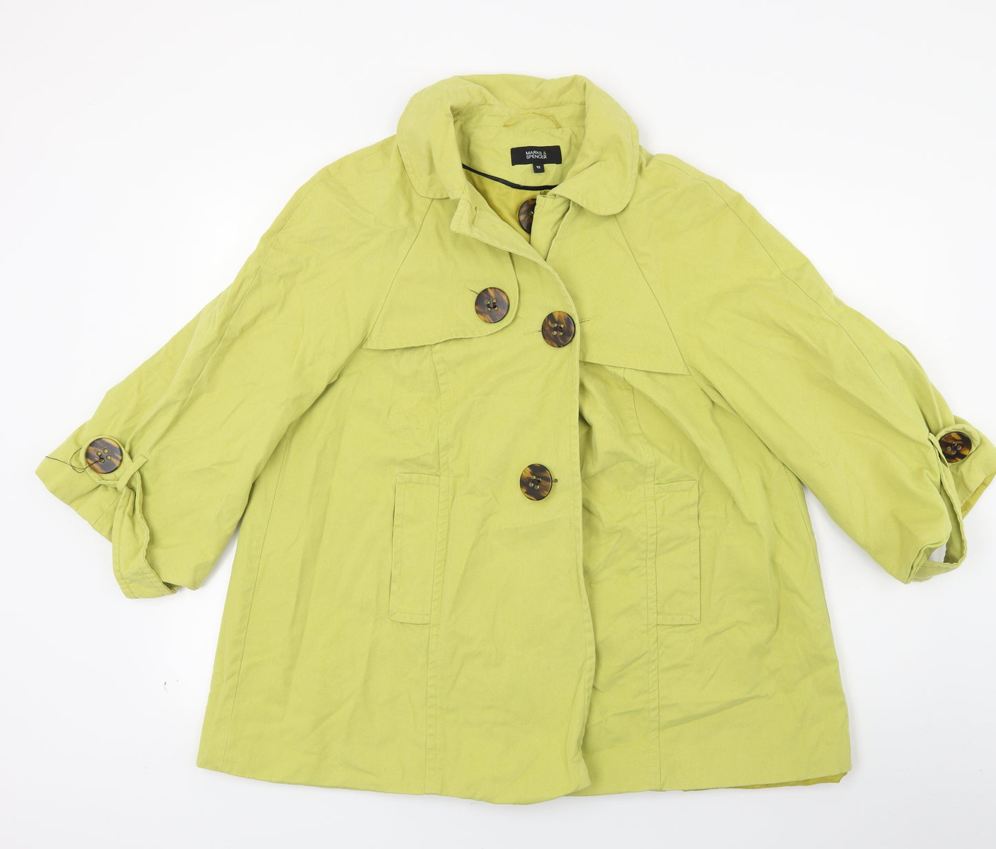 Marks and Spencer Womens Green  Rayon Pea Coat Coat Size 18