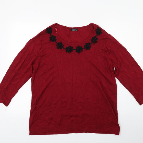 BM Womens Red Floral Knit Cardigan Jumper Size L