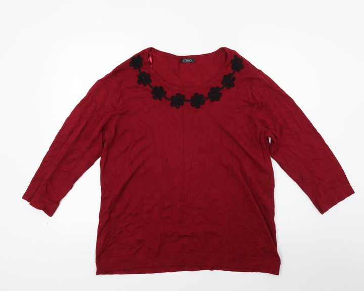 BM Womens Red Floral Knit Cardigan Jumper Size L